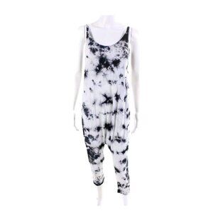 Enza Costa Women's Scoop Neck Sleeveless Tie Dye Jumpsuit Black White Size S